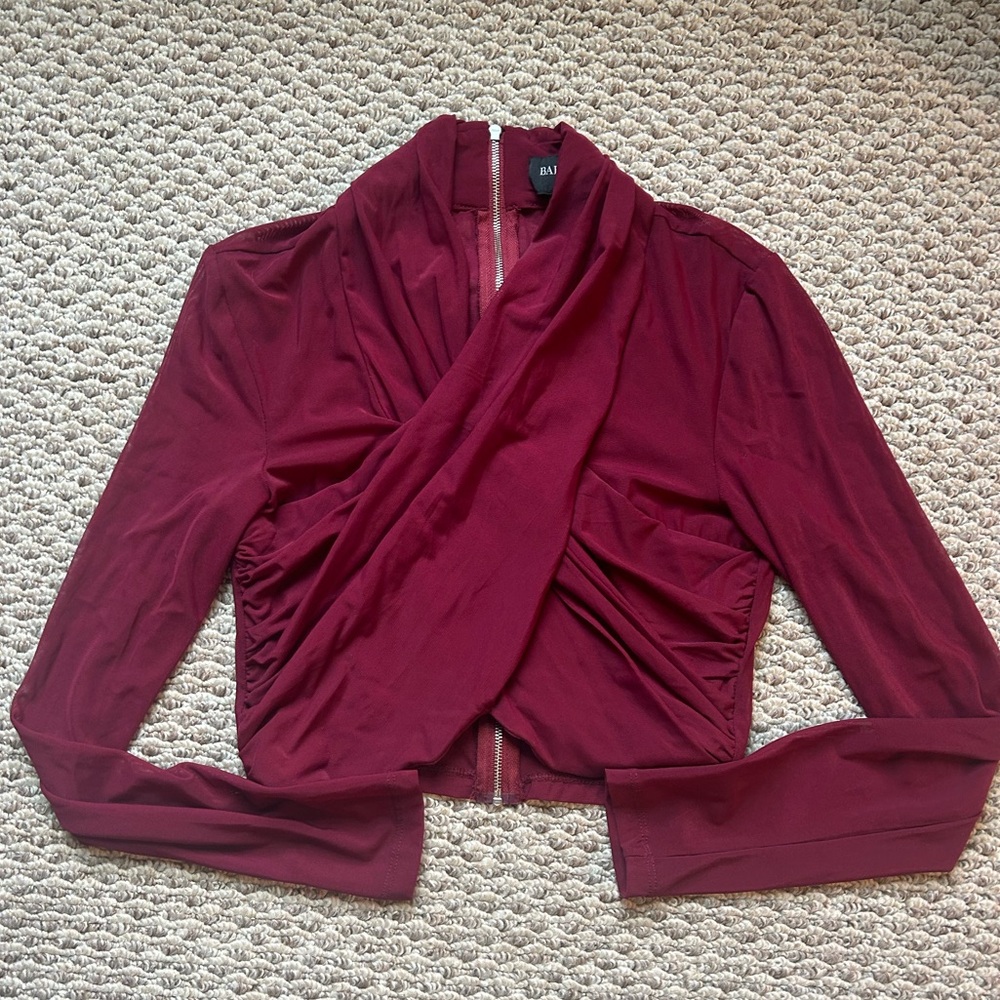 Bardot Cropped Aliyah Long Sleeve Top in Burgundy